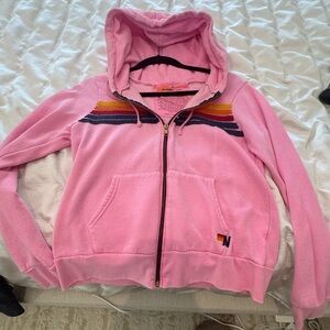 Neon Pink 5 Stripe Aviator Nation Zip Hoodie